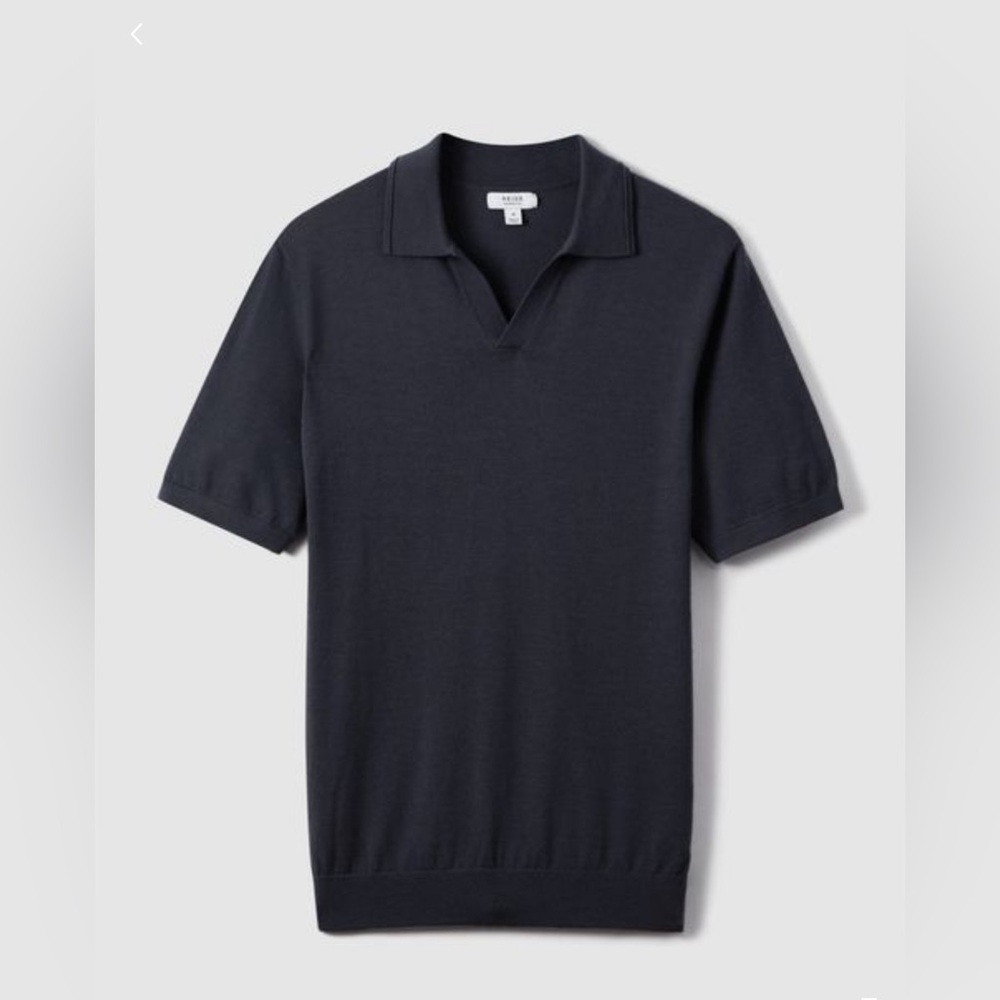 REISS DUCHIE MERINO WOOL OPEN COLLAR POLO SHIRT BLACK Sz M